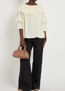 Floral jacquard ruffled silk blouse