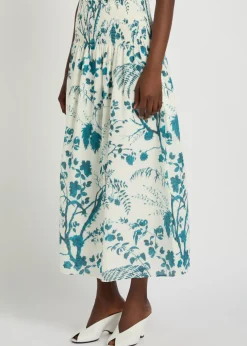 Floral-print cotton and linen-blend midi skirt