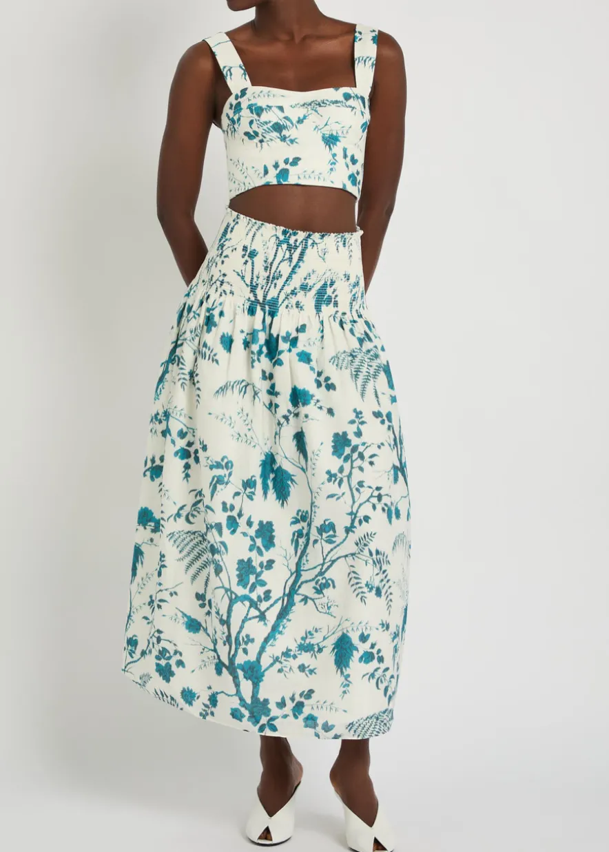 Floral-print cotton and linen-blend midi skirt