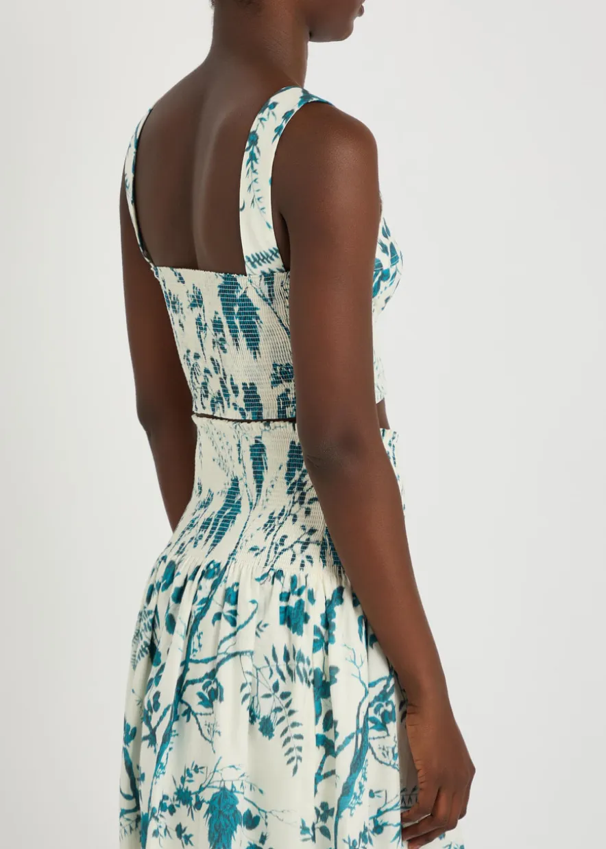 Floral-print cotton and linen-blend crop top
