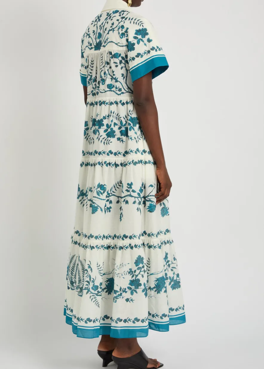 Floral-print cotton and linen-blend midi shirt dress