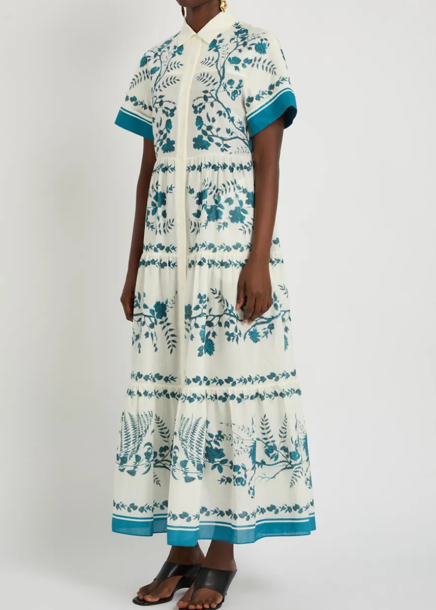 Floral-print cotton and linen-blend midi shirt dress