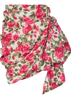 Floral-print cotton-poplin knee-length wrap skirt