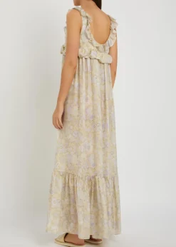 Floral-print frill silk maxi dress