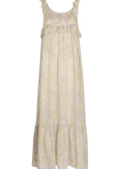 Floral-print frill silk maxi dress