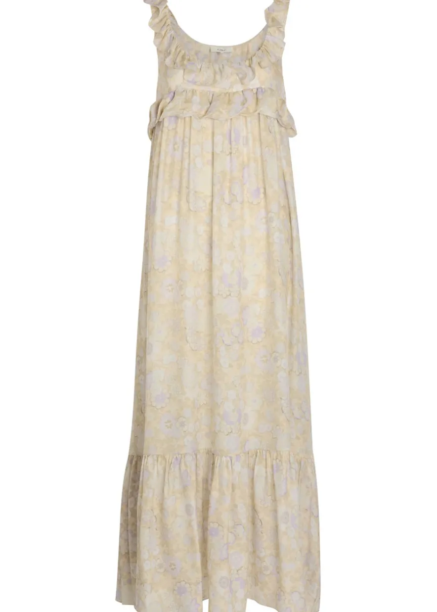 Floral-print frill silk maxi dress