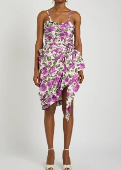 Floral-print gathered cotton mini dress