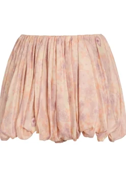 Floral-print gathered silk shorts