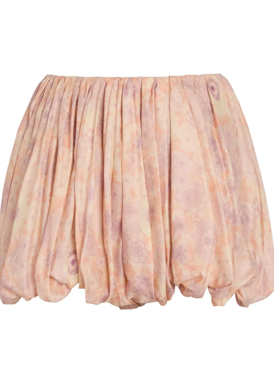 Floral-print gathered silk shorts