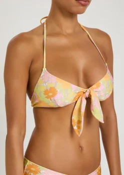 Floral-print halterneck bikini top