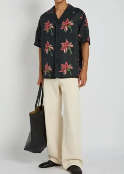 Floral-print linen shirt