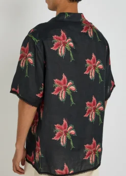 Floral-print linen shirt