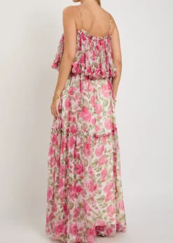 Floral print ruffled silk-chiffon maxi dress