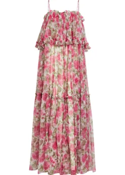 Floral print ruffled silk-chiffon maxi dress
