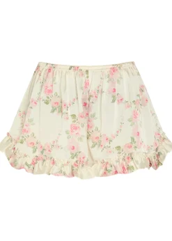 Floral-print ruffled stretch-satin shorts