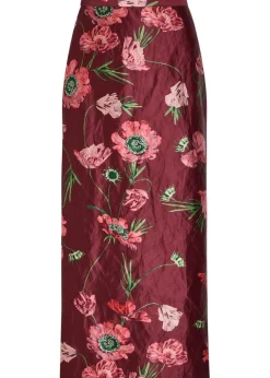 Floral-print satin midi pencil skirt