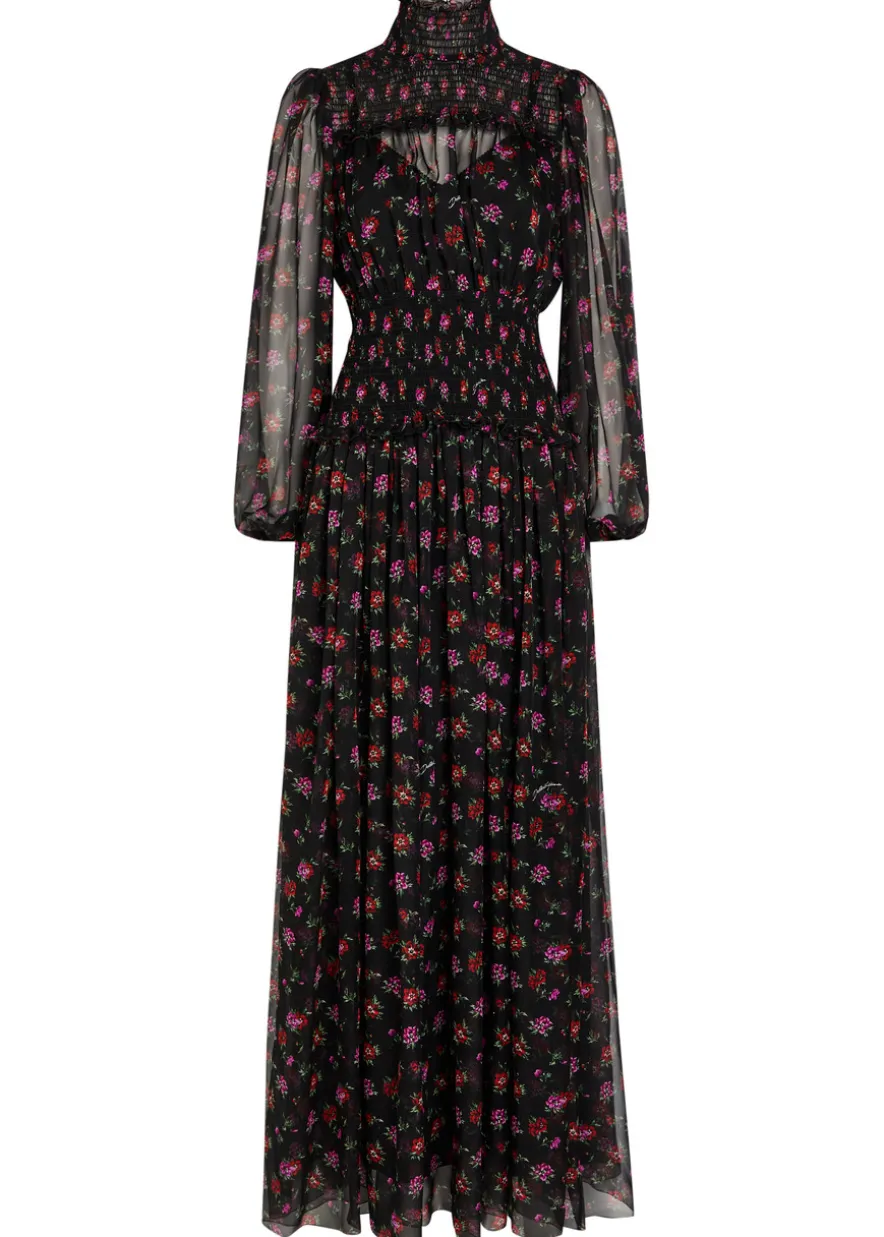 Floral-print shirred silk maxi dress
