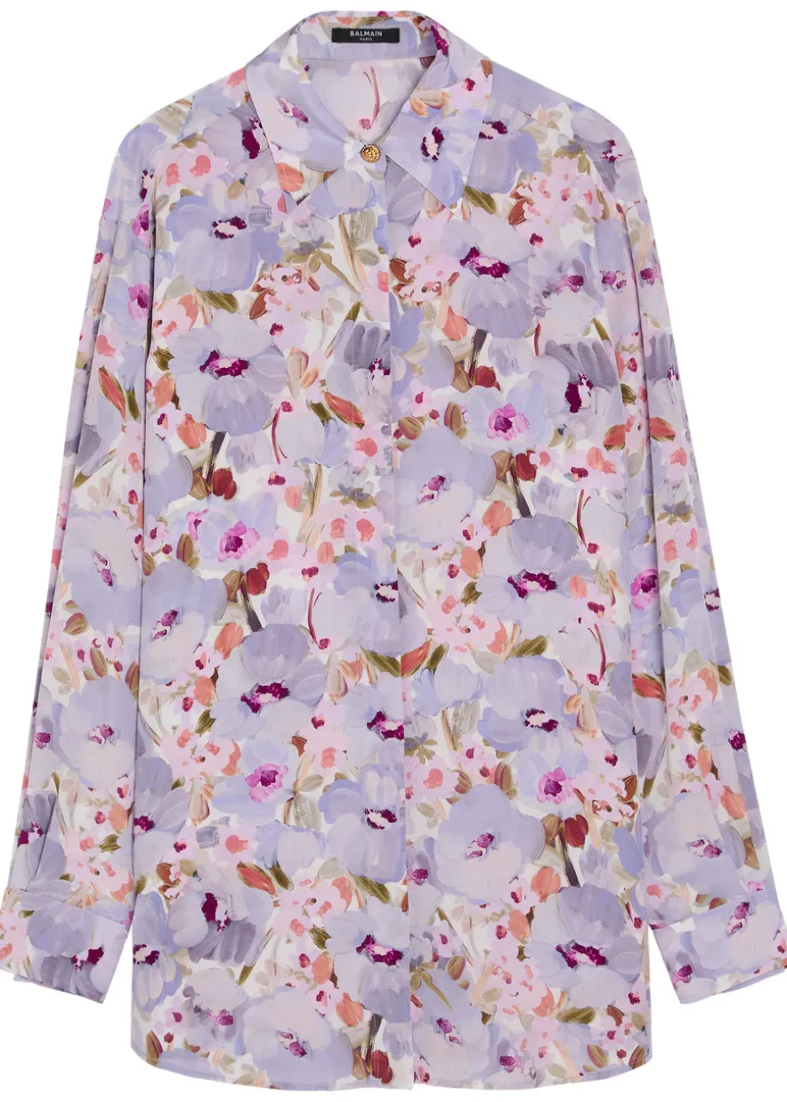 Floral-print silk shirt