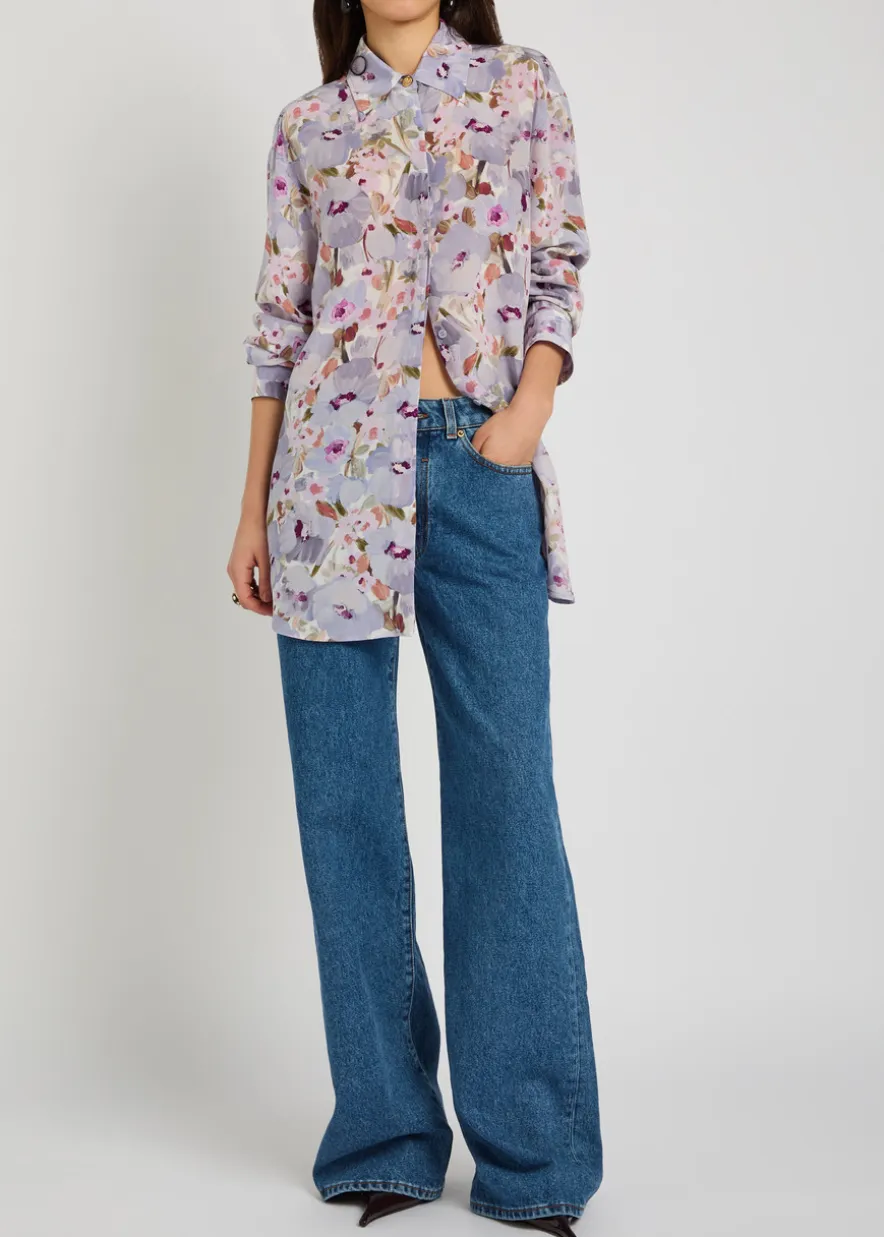 Floral-print silk shirt