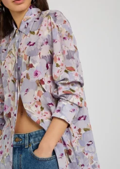 Floral-print silk shirt