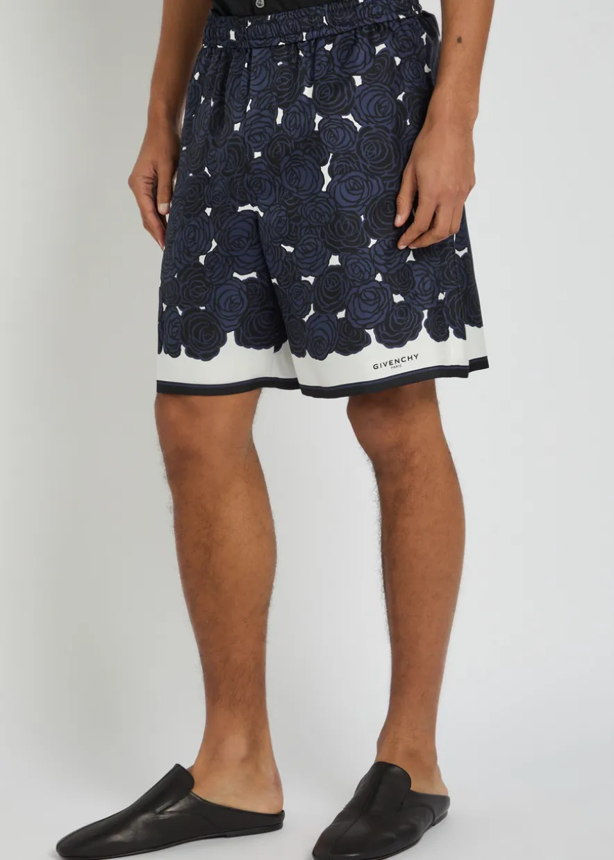 Floral-print silk shorts