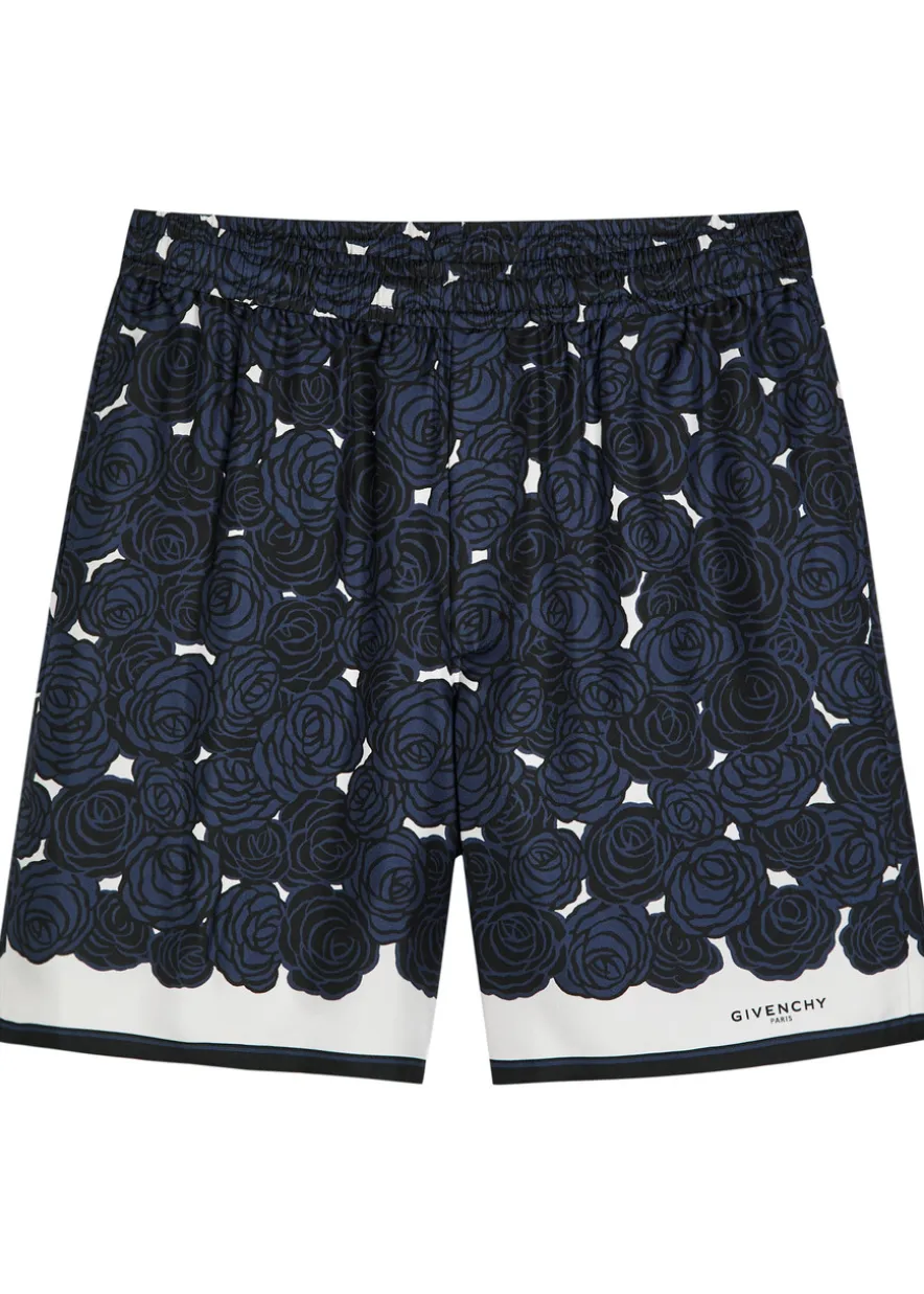 Floral-print silk shorts