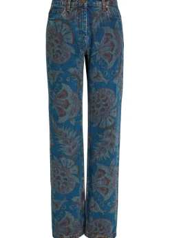 Floral-print straight-leg denim jeans