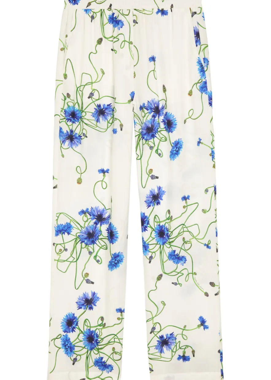 Floral Print straight-leg textured satin trousers