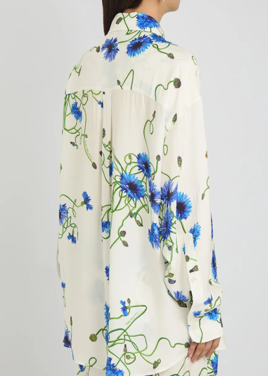Floral print textured satin shirt