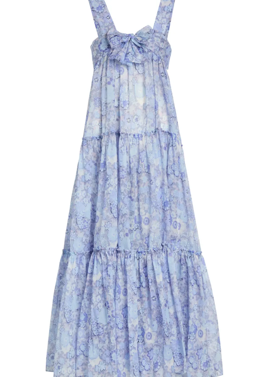 Floral-print tiered cotton midi dress