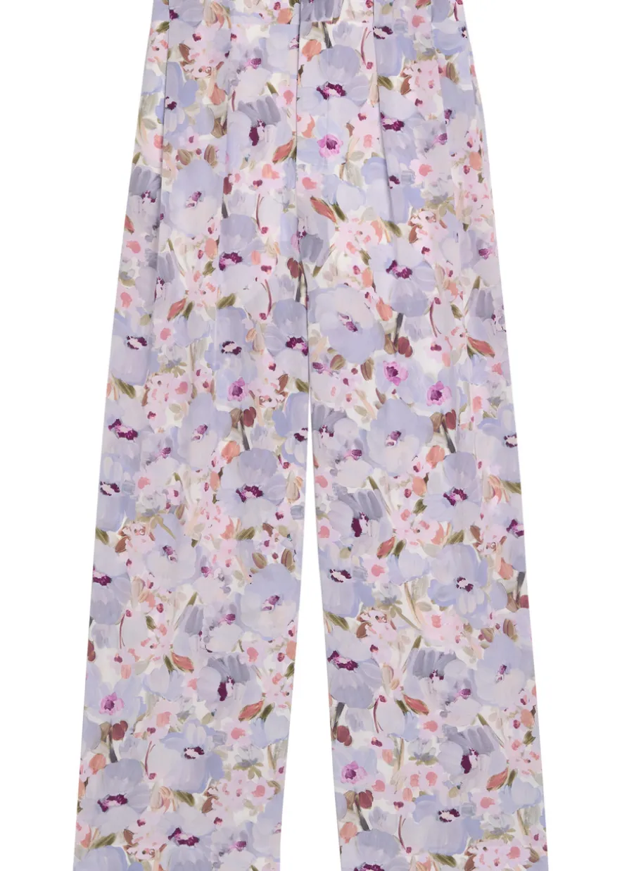 Floral-print wide-leg silk trousers