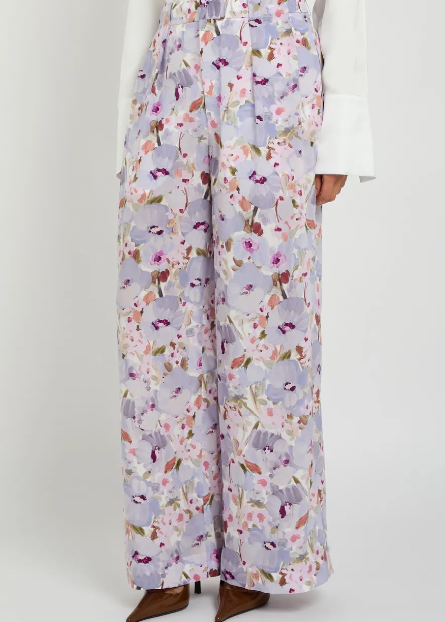 Floral-print wide-leg silk trousers