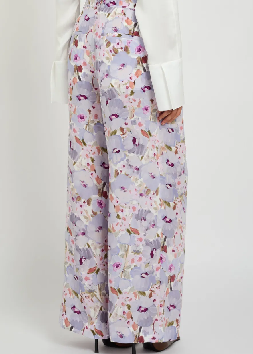 Floral-print wide-leg silk trousers