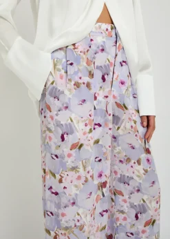 Floral-print wide-leg silk trousers