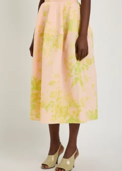 Floral-print woven midi skirt