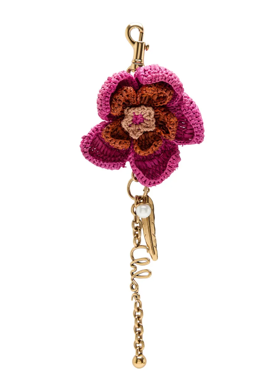 Floral raffia and metal key chain
