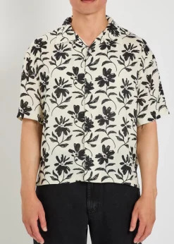 Floral rayon and linen-blend shirt