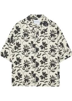 Floral rayon and linen-blend shirt