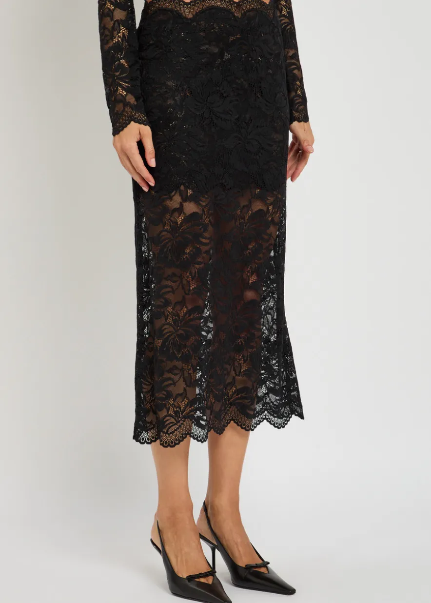 Floral stretch-guipure lace midi skirt