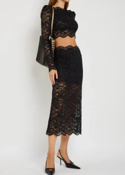Floral stretch-guipure lace midi skirt