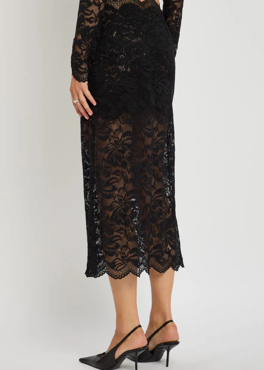 Floral stretch-guipure lace midi skirt