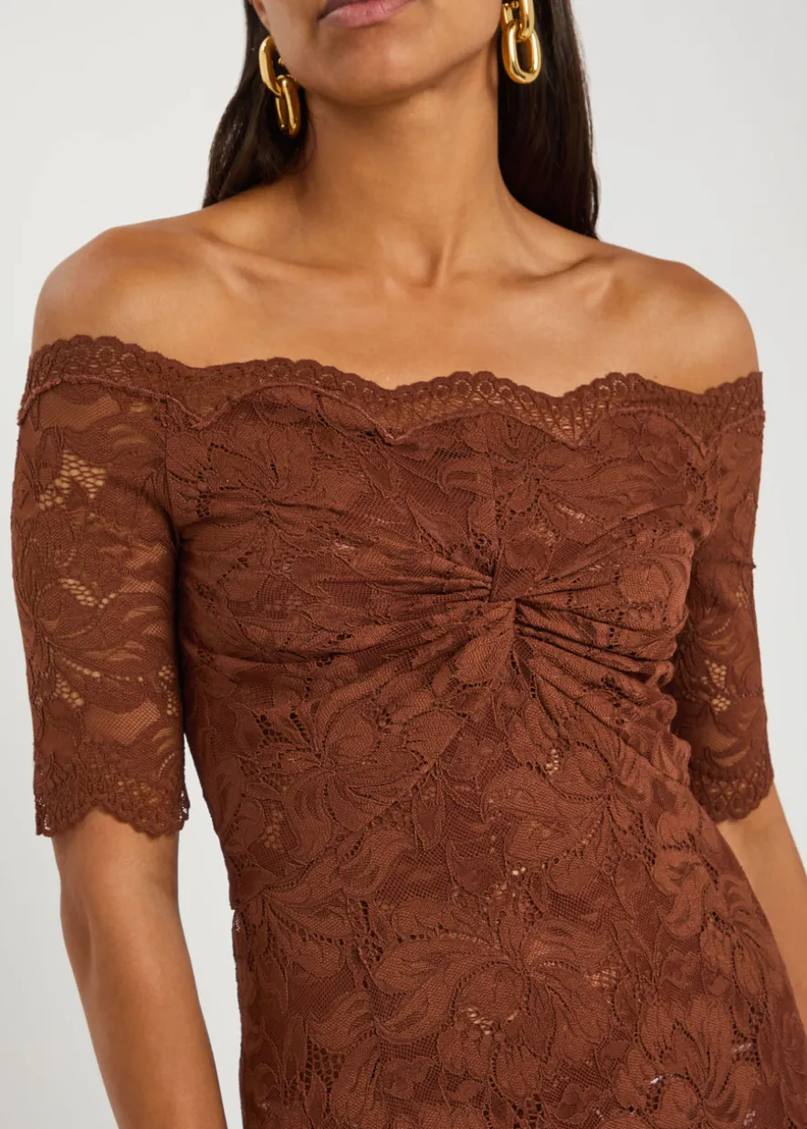 Floral stretch-guipure lace midi dress