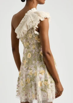 Florine one-shoulder embroidered tulle mini dress