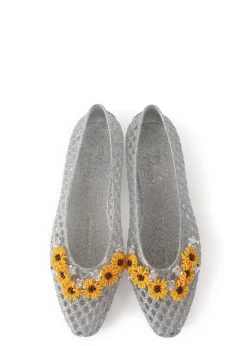 Flower-embellished jelly ballet flats