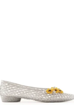 Flower-embellished jelly ballet flats