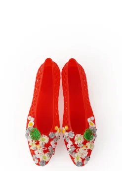 Flower-embellished jelly ballet flats