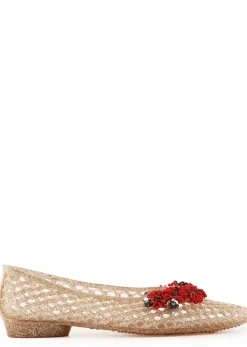 Flower-embellished jelly ballet flats