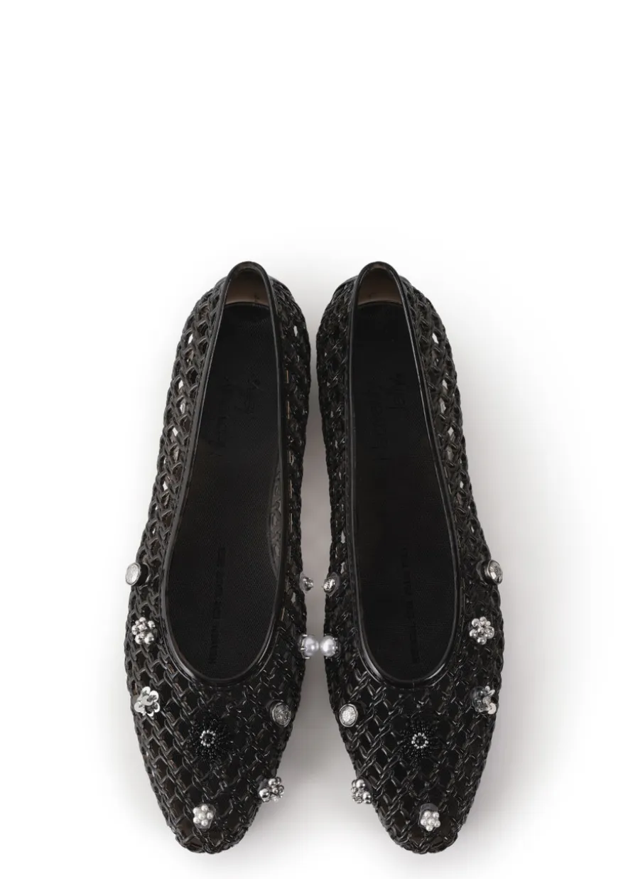 Flower-embellished jelly ballet flats