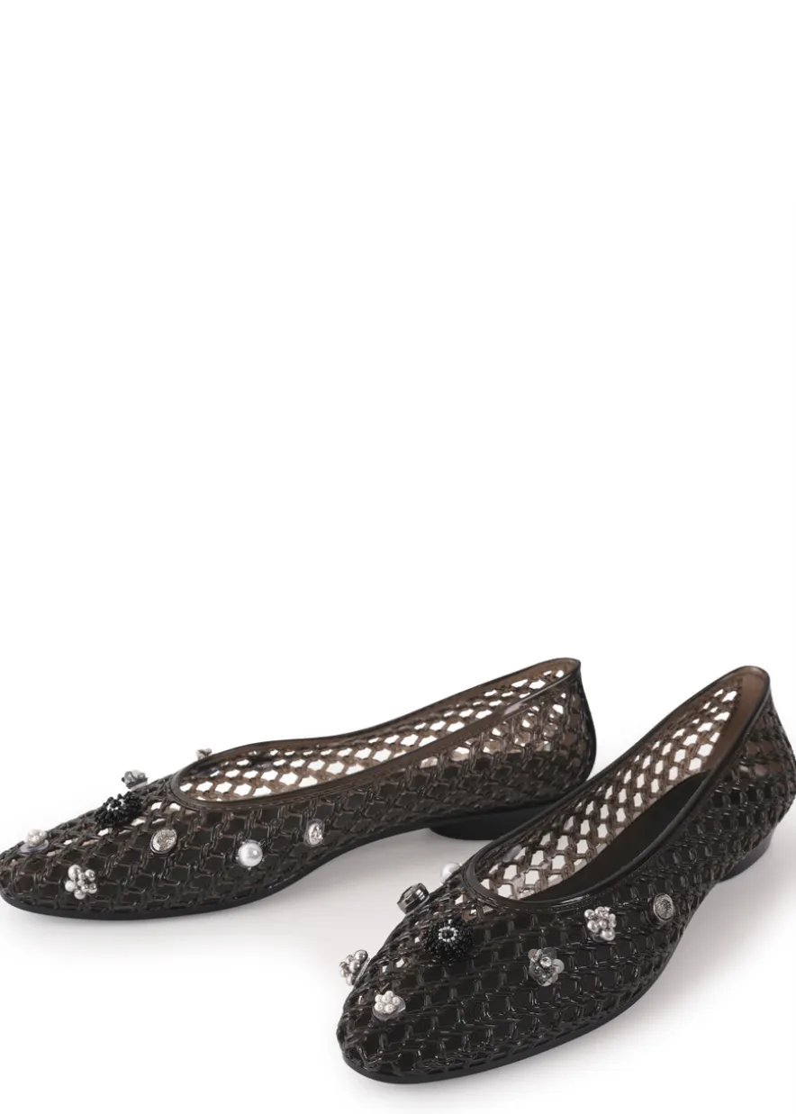Flower-embellished jelly ballet flats