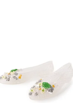 Flower-embellished jelly ballet flats